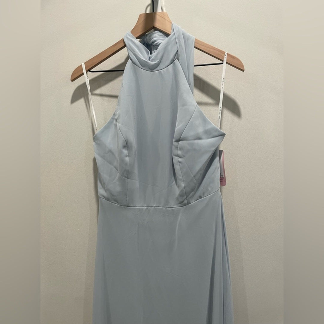 After Six High Neck Halter Backless Maxi Dress In Mist Size 8