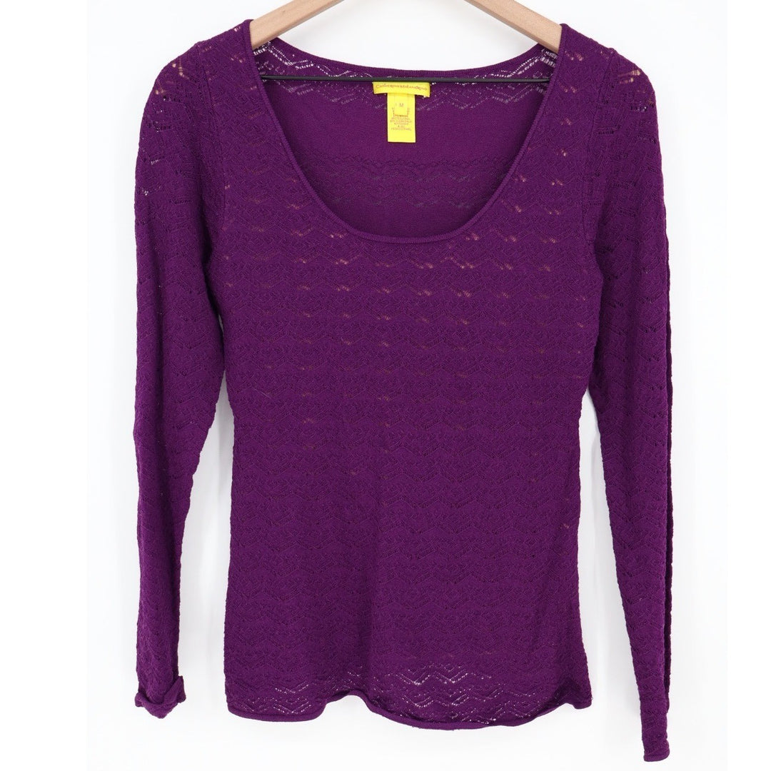 Catherine Malandrino Purple Knit Lace Trim Long Sleeve Top Size M