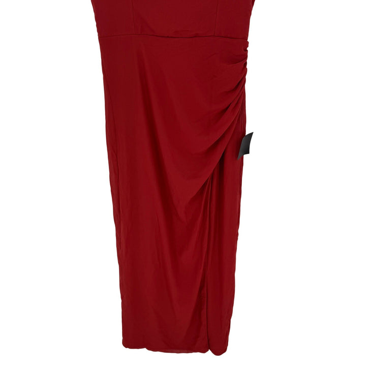 Lulus Rust Red Midi Dress Ruched Bodycon Tank Sleeveless Party Cocktail L