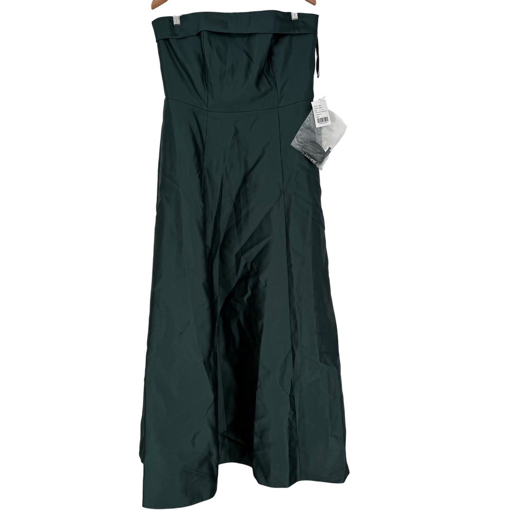 Alfred Sung Strapless Bias Cuff Bodice Satin Gown With Pockets In Evergreen