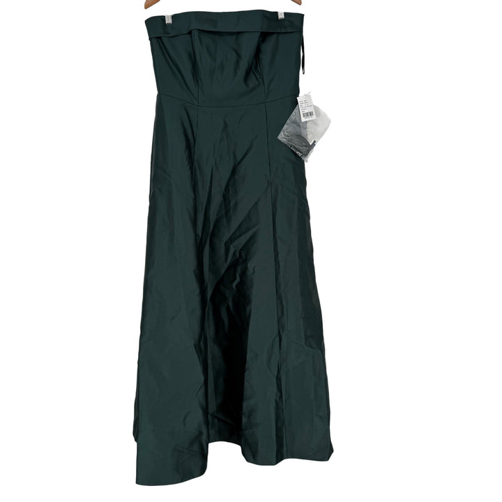 Alfred Sung Strapless Bias Cuff Bodice Satin Gown With Pockets In Evergreen