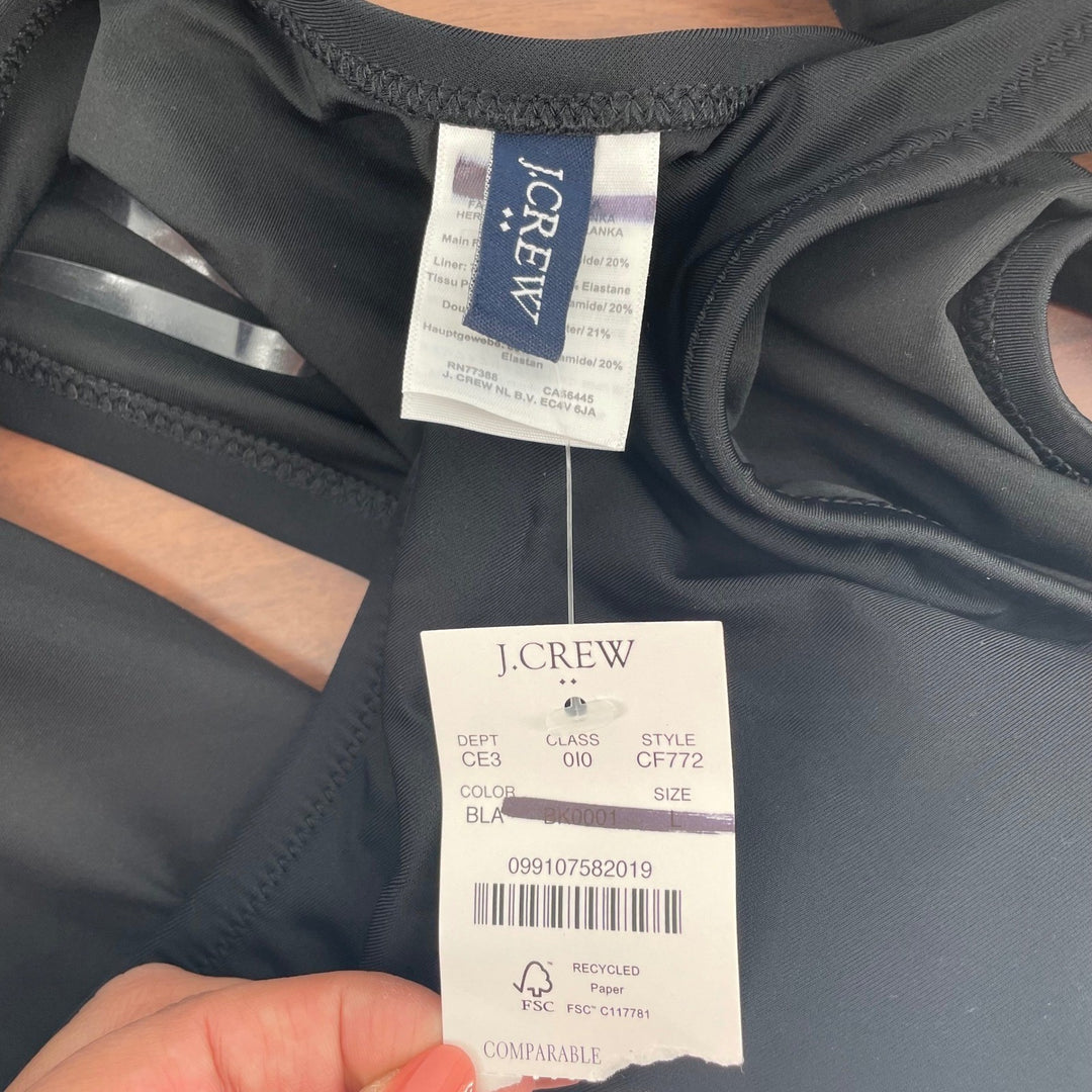 J Crew Black Swimsuit One Piece Tie Front Halter Neck Size L