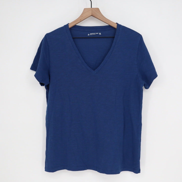 American Giant V Neck T Shirt Navy Blue XL Made in USA Cotton Casual Top