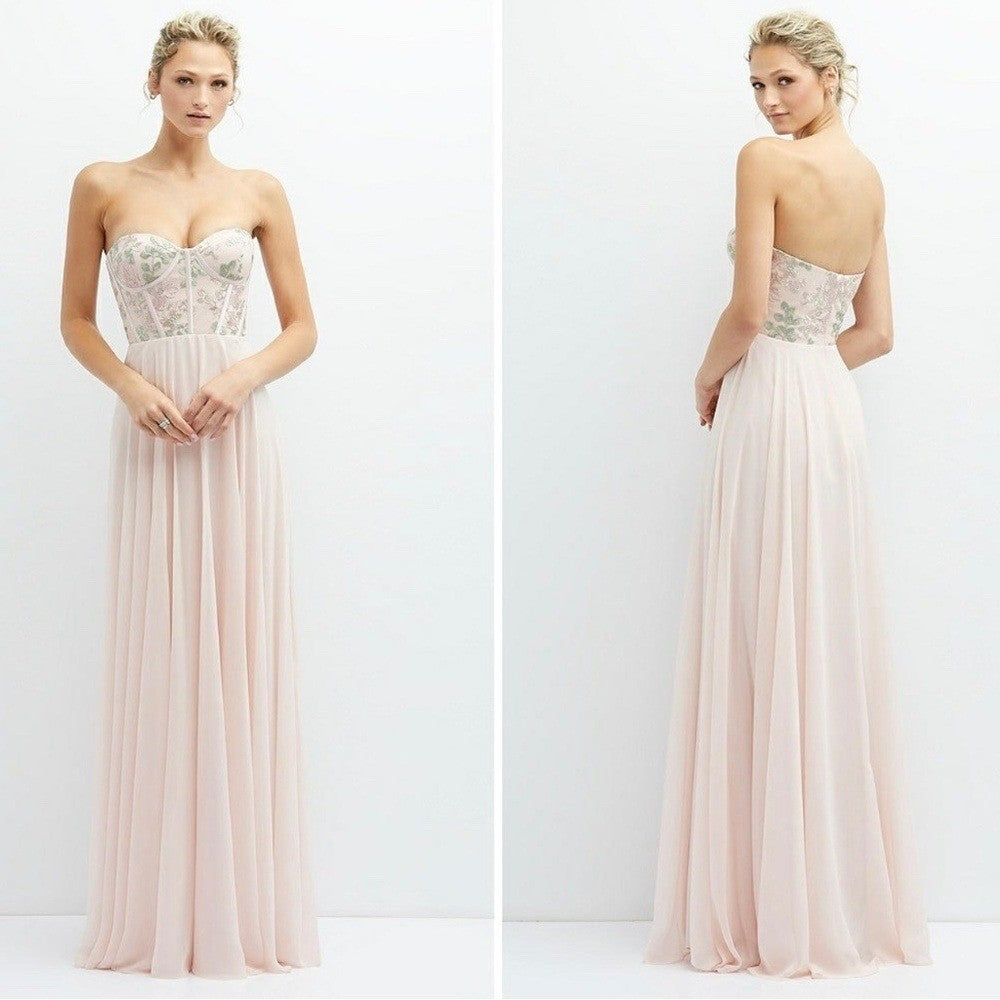 Dessy Collection Strapless Floral Embroidered Corset Maxi Dress Size 16