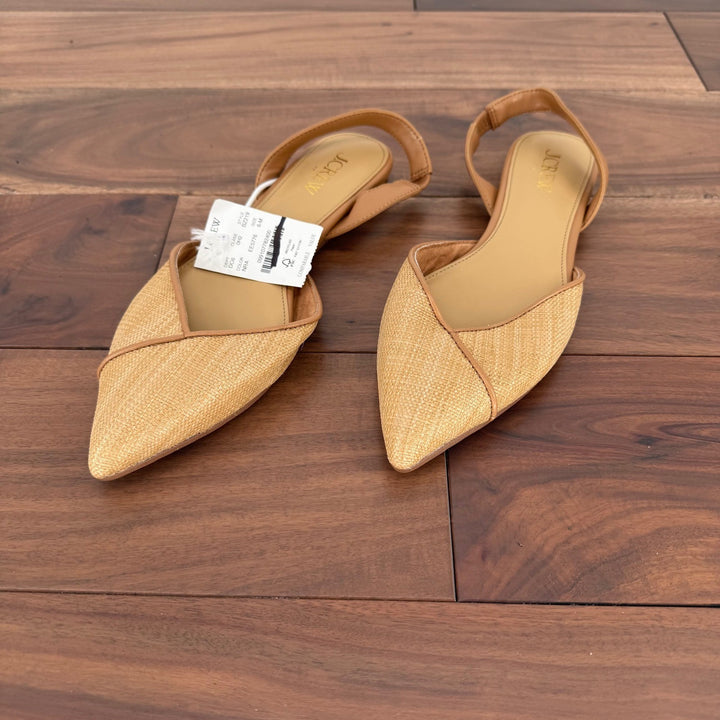 J. Crew Slingback Pointed Toe Flats Straw Raffia Tan Brown Women Size 6M