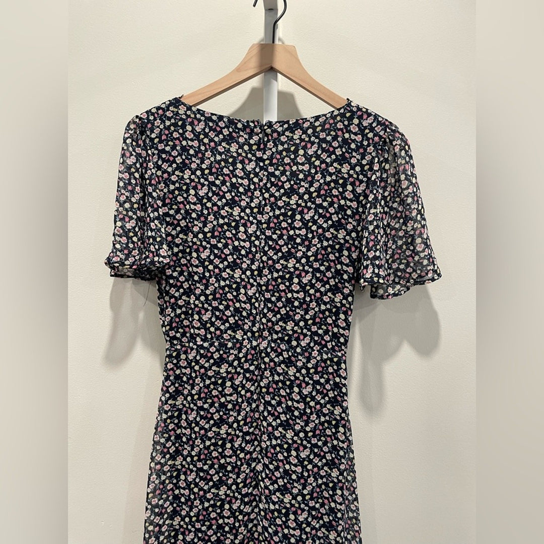 Lulus Renee Navy Blue Floral Print Ruffled Lace-Up Midi Dress Size XS