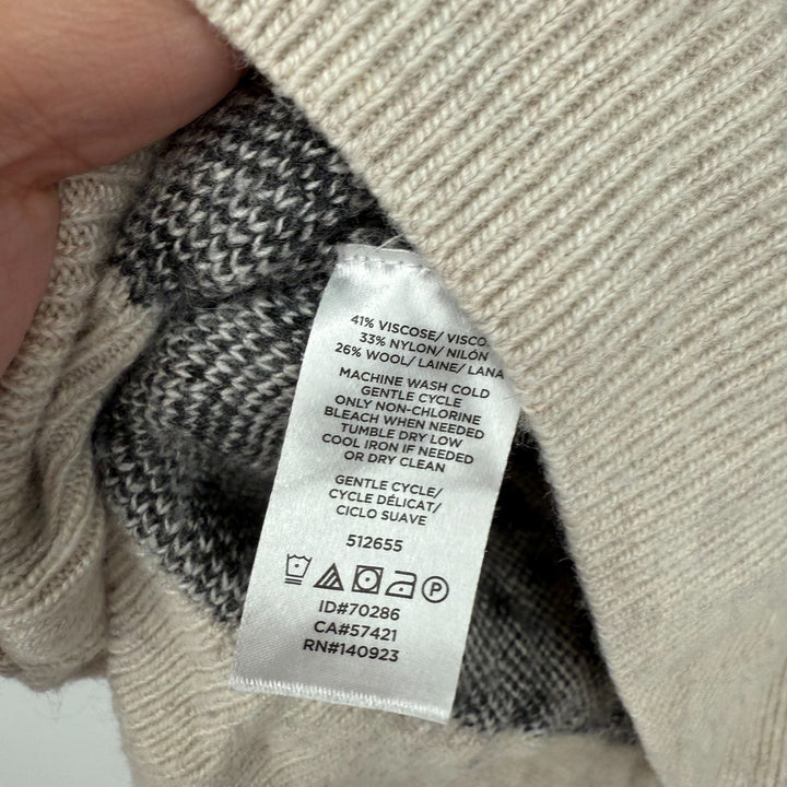 LOFT Sweater Womens Small Beige Black Leopard Themed Viscose Tight Knit V Neck