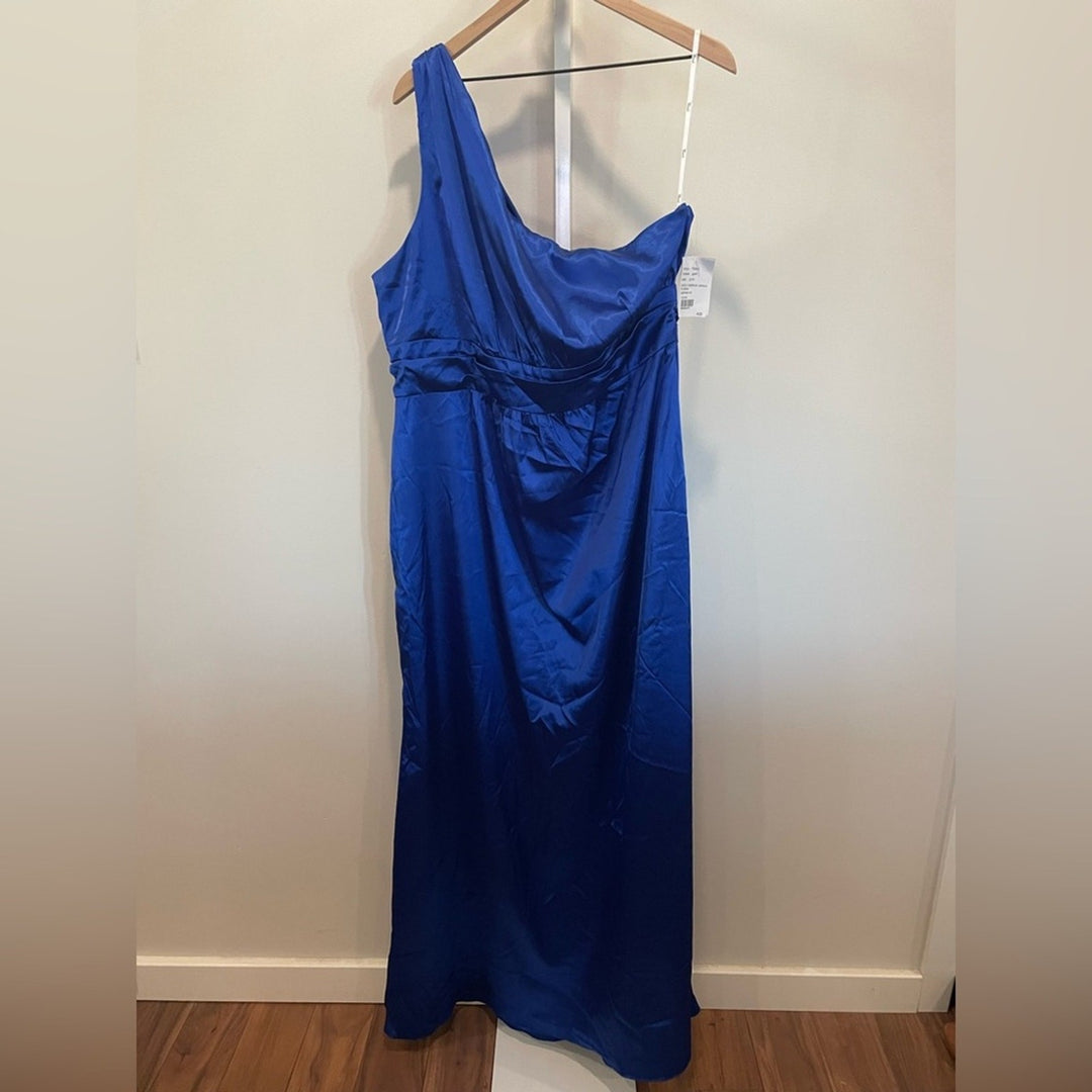 Thread One-Shoulder Draped Satin Maxi Dress In Sapphire Size 22