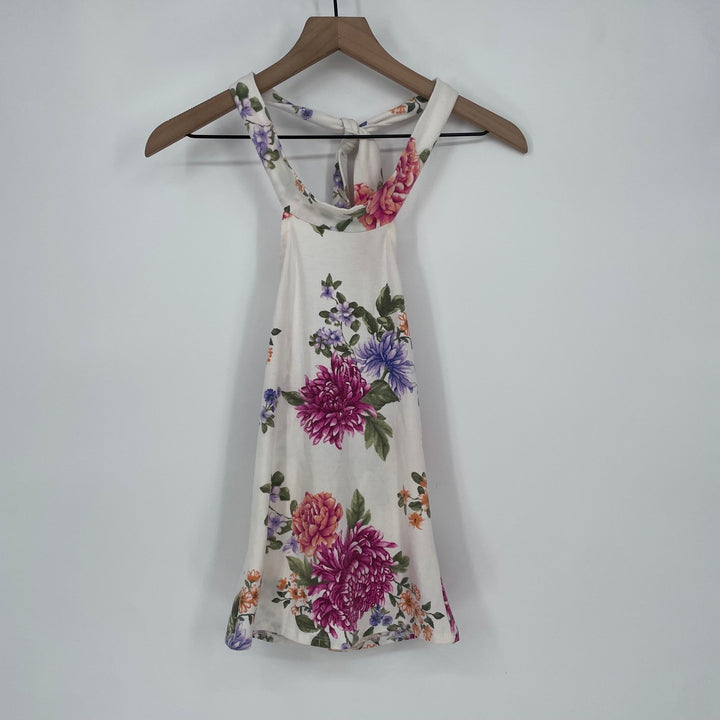 Forever 21 Floral Halter Tank Top Women's Size S White Pink Purple Casual