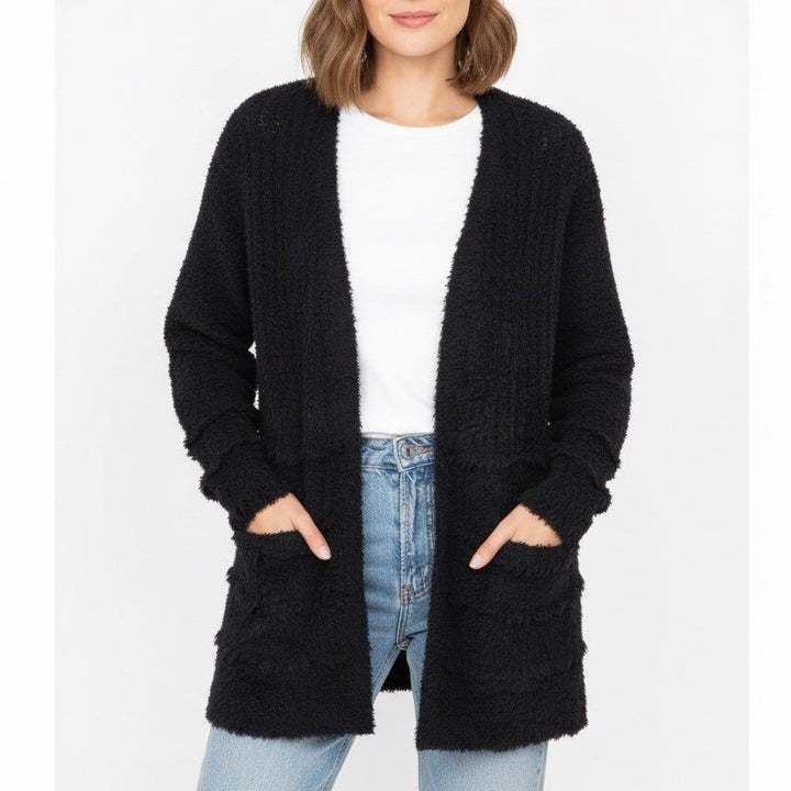 Barefoot Dreams CozyChic Boardwalk Cardigan Black XS Cozy Knit