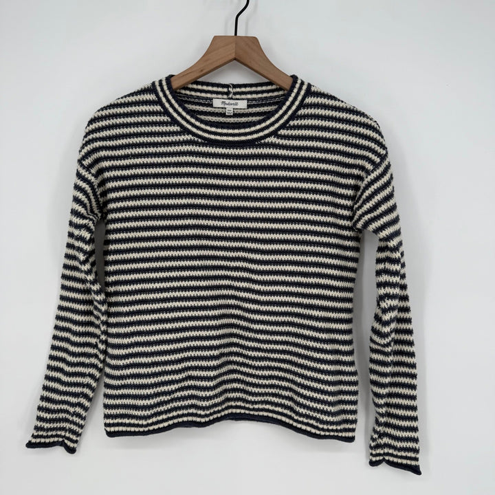 Madewell Striped Knit Sweater XXS Navy Cream Long Sleeve Mock Neck