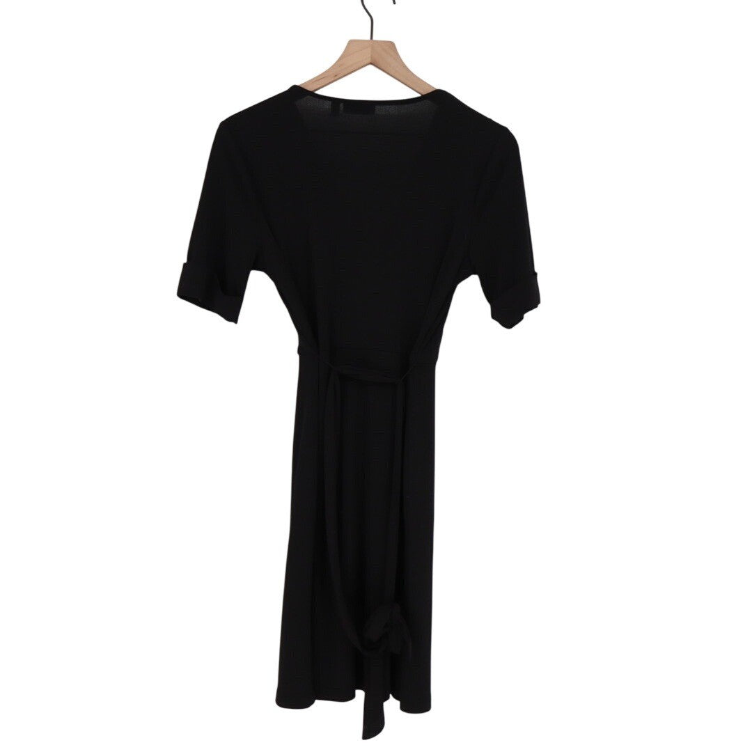 Apt 9 Black Wrap Dress Short Sleeve Belted Midi Womens Size M