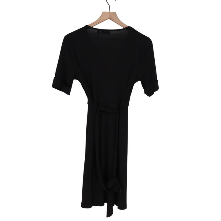 Apt 9 Black Wrap Dress Short Sleeve Belted Midi Womens Size M