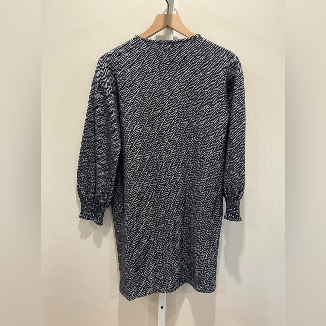 Sita Mur Sweatshirt Blue Jacquard Long Sleeve Shift Dress Size M