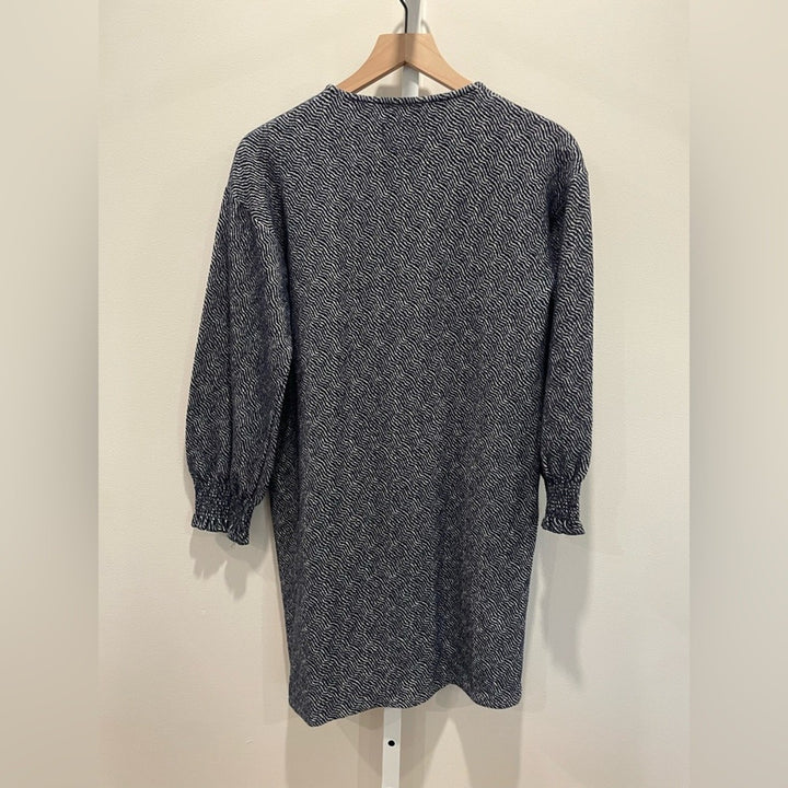 Sita Mur Sweatshirt Blue Jacquard Long Sleeve Shift Dress Size M