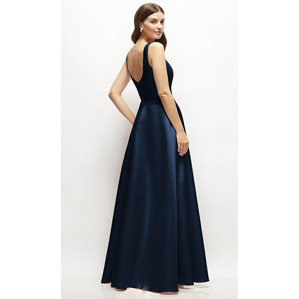 Dessy Collection Square-Neck Satin Maxi Dress With Full Skirt In Midnight Navy