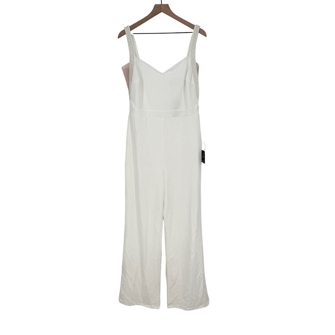Lulus Love Aglow White Pearl Beaded Sleeveless Straight Leg Jumpsuit Size XL