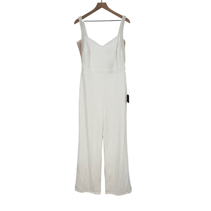 Lulus Love Aglow White Pearl Beaded Sleeveless Straight Leg Jumpsuit Size XL