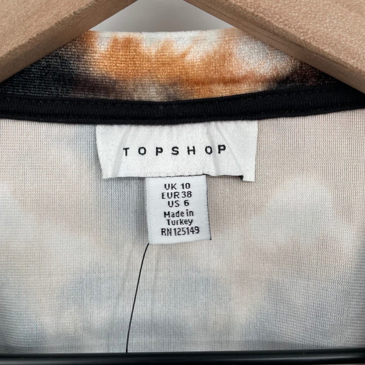 TOPSHOP Tie Dye Cropped Sweatshirt Long Sleeve Crewneck Orange Black Size 6