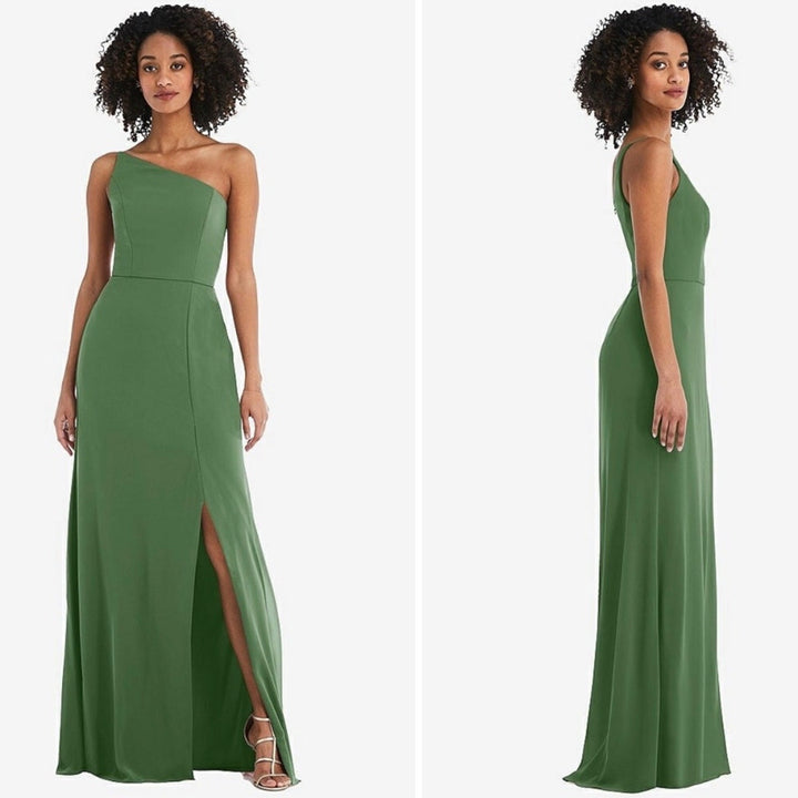 After Six Skinny One-Shoulder Trumpet Gown With Front Slit Size 16