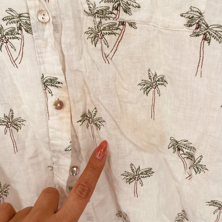 Rails Whitney Sketched Palm Tree Linen Blend Button Down Shirt Size M