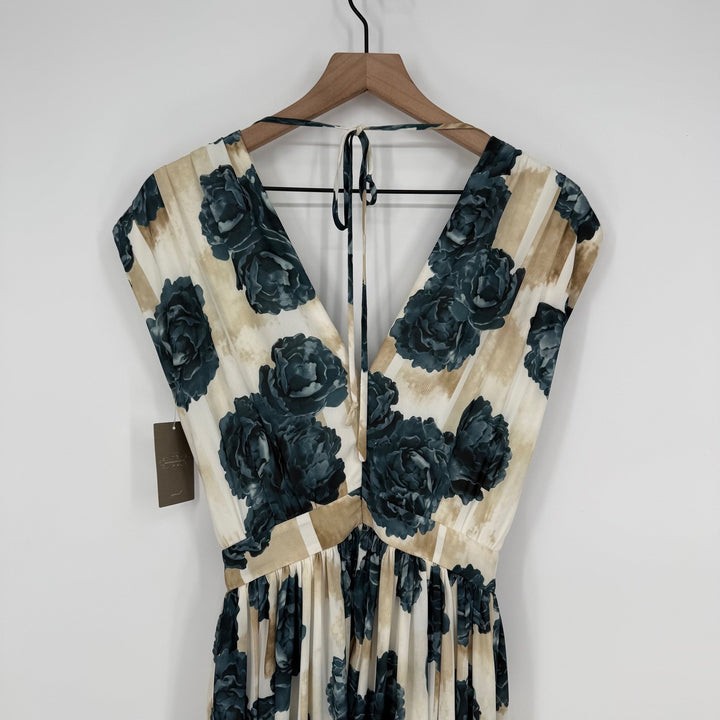 Christina Economou Floral Maxi Dress V Neck Cap Sleeve Empire Waist SIze 0