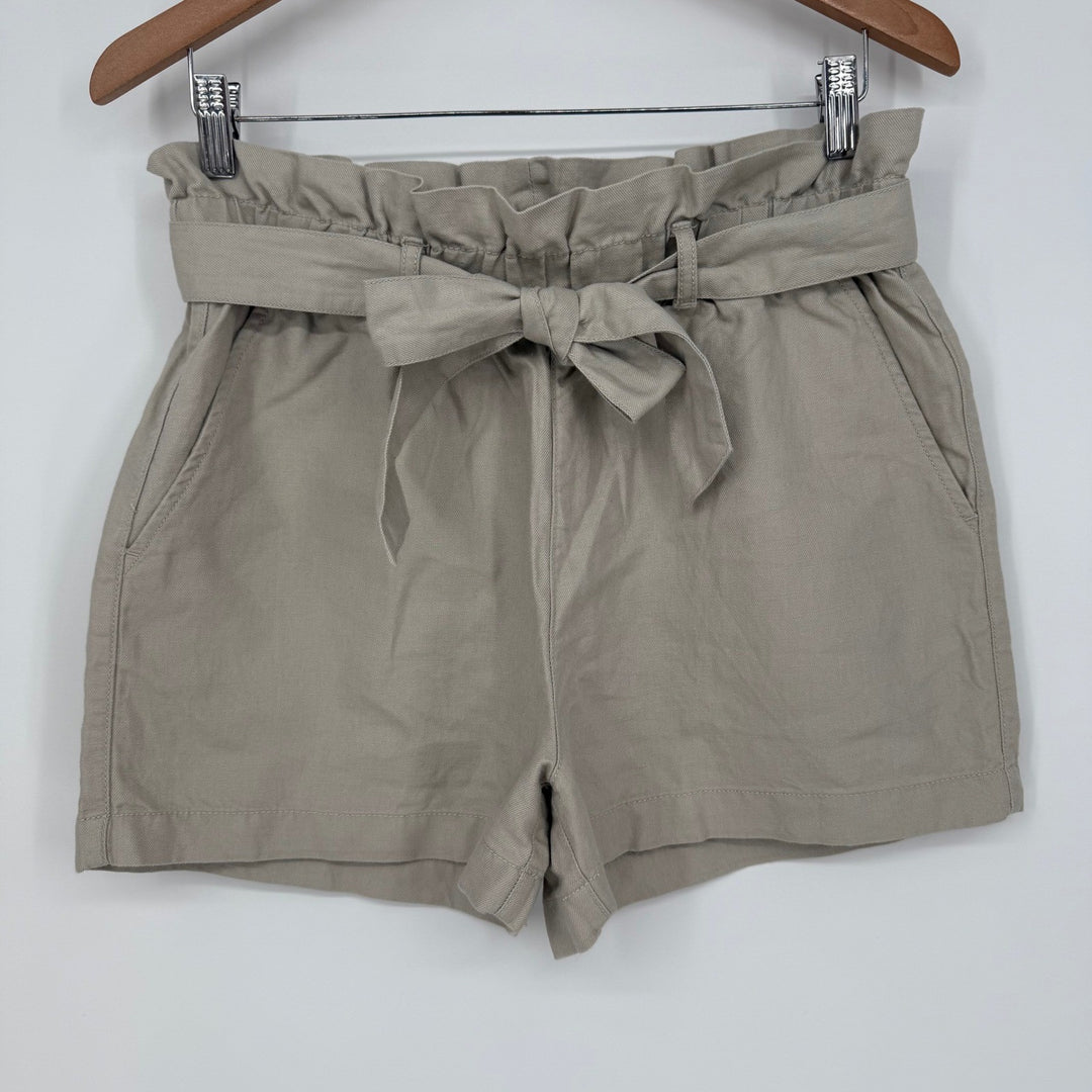 Nicole Miller New York Womens Beige Paper Bag Waist Belted Shorts M Medium