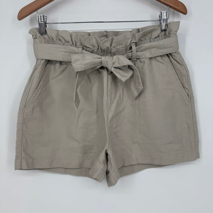 Nicole Miller New York Womens Beige Paper Bag Waist Belted Shorts M Medium