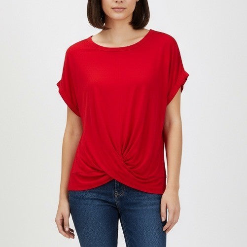 N° 11 Los Angeles Red Twist Front Bamboo Blend Short Sleeve Top