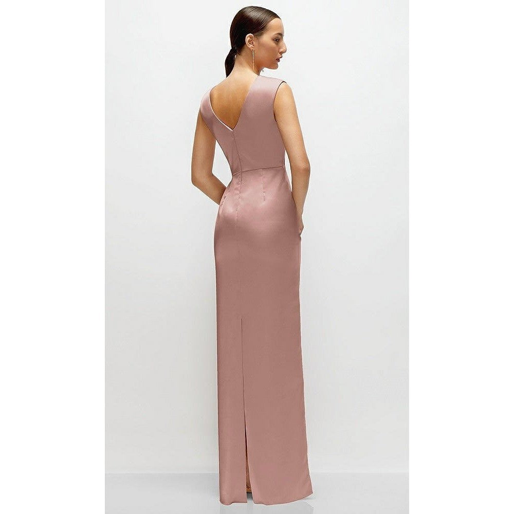 AFTER SIX High Neck Sleeveless Cap Shoulder Satin Maxi Dress In Neu Nude Size S
