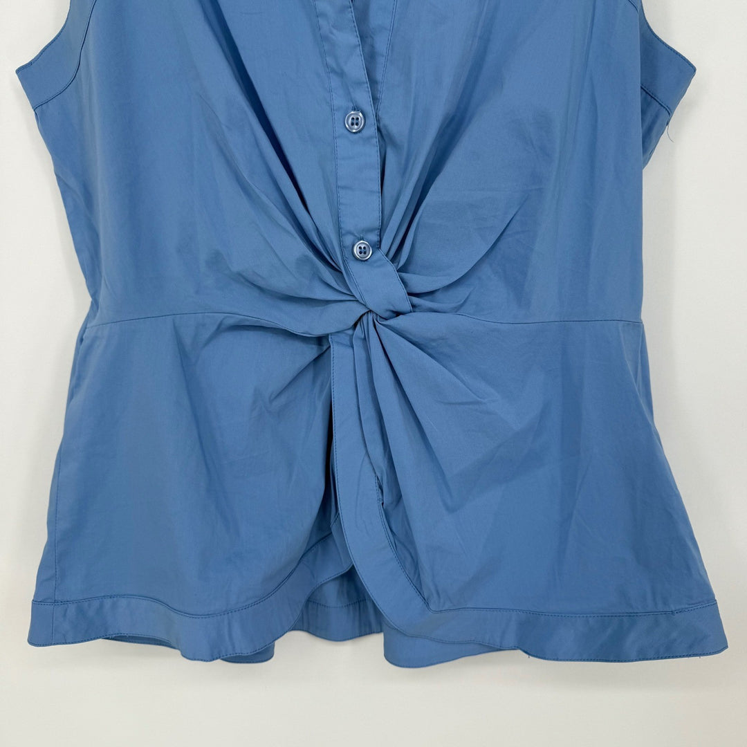 BCBGMAXAZRIA Sleeveless Top Knot Front Blouse Light Chambray Blue Size M