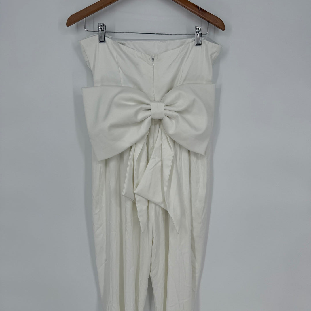 Lulus Beloved Bliss Ivory Strapless Slim Leg Bow Jumpsuit Size L