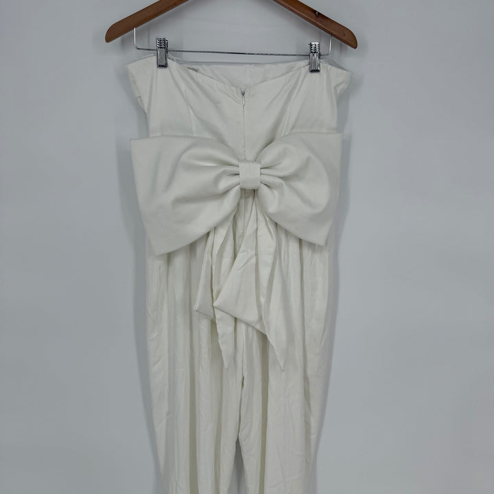 Lulus Beloved Bliss Ivory Strapless Slim Leg Bow Jumpsuit Size L