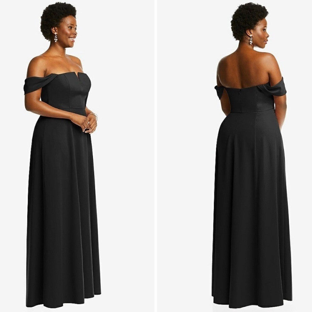 Dessy Collection Off-The-Shoulder Pleated Cap Sleeve A-Line Maxi Dress Size 14