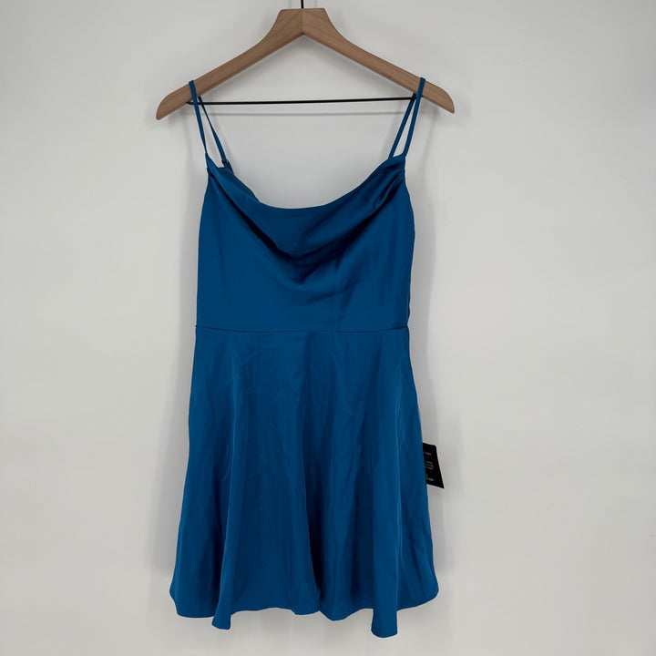 Lulus Fanciful Flirt Royal Blue Satin Cowl Neck Skater Mini Dress Size S