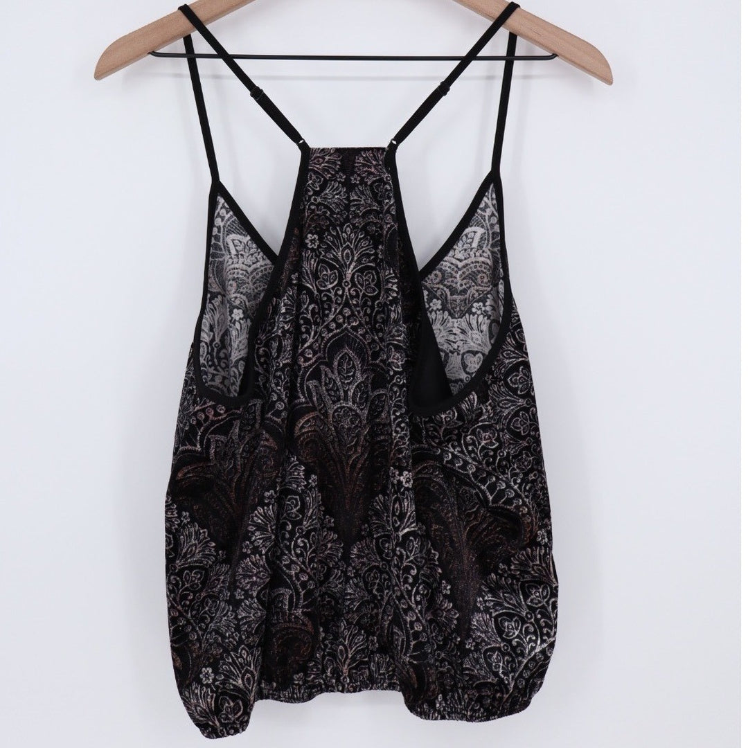 Juniper Blu Black Paisley Print Burnout Camisole Tank Top Size L