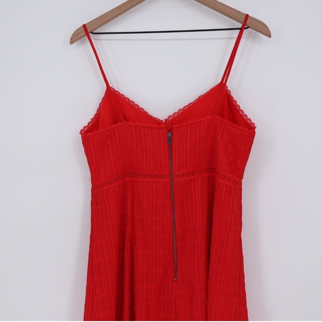 Alice + Olivia Genevieve Red Lace Trimmed Slip Mini Dress Size 10