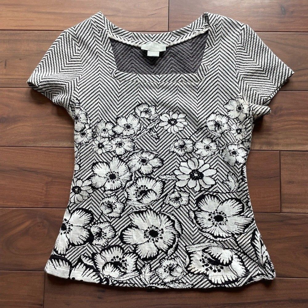 Anthropologie Maeve hellebore Floral Knit Blouse Size XS