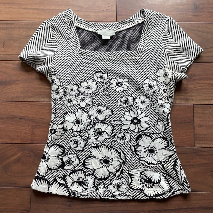 Anthropologie Maeve hellebore Floral Knit Blouse Size XS