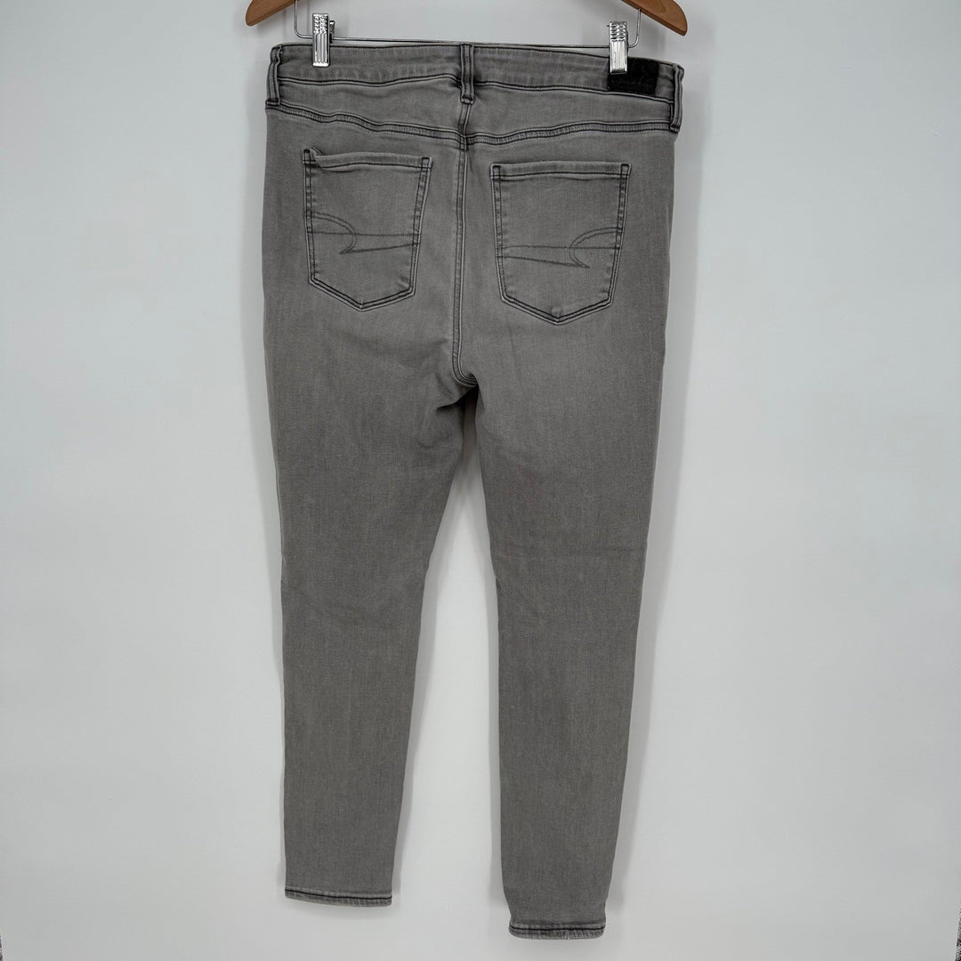American Eagle Hi-Rise Jegging Gray Distressed Skinny Stretch Jeans Women Sz 12