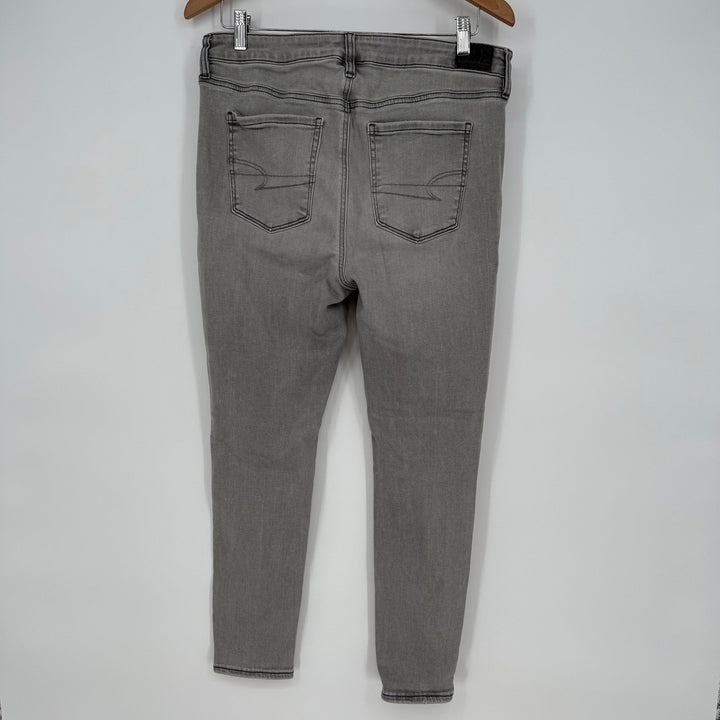 American Eagle Hi-Rise Jegging Gray Distressed Skinny Stretch Jeans Women Sz 12