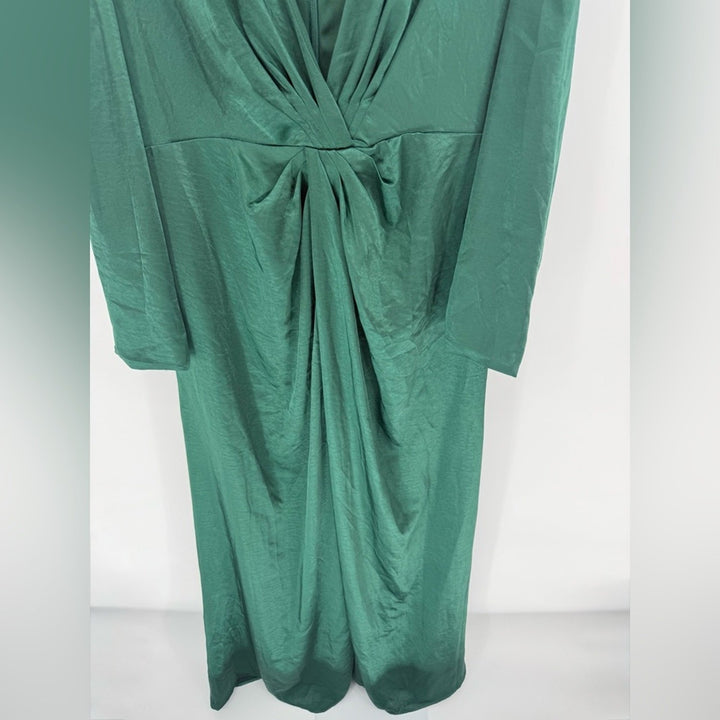 Lulus Endearing Elegance Emerald Green Satin Long Sleeve Maxi Dress Size 3X