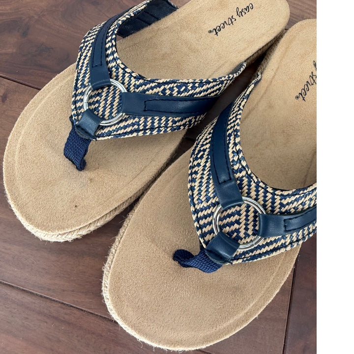 Easy Street Starling Espadrille Flip Flops Navy Blue Womens 6.5