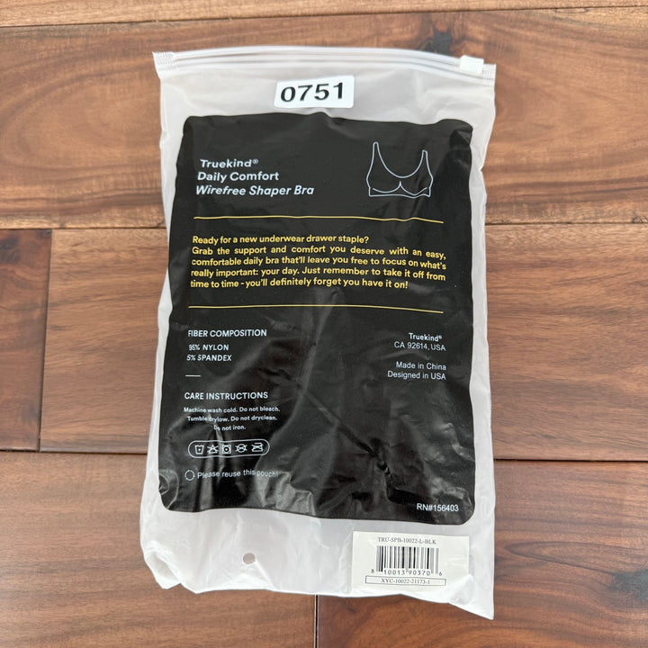 Truekind Daily Comfort Wirefree Shaper Bra Black Size L