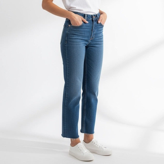 RE/DONE 70s Stove Pipe Jeans True Indigo High Rise Straight Leg Size 23