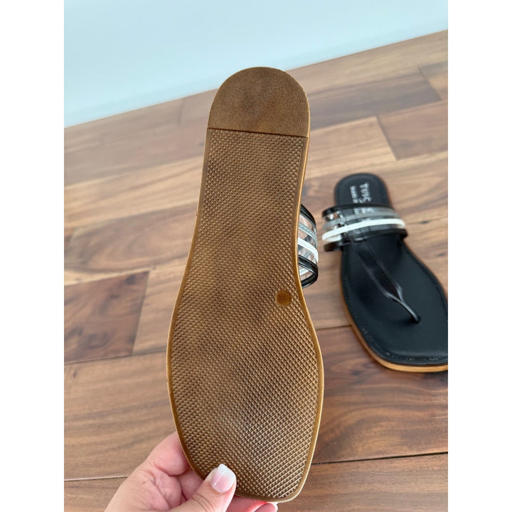 Tuscany Easy Street Black Thong Sandals Clear Straps Made in Italy Size 9W