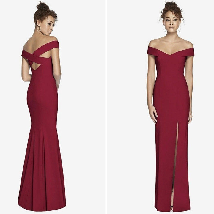 Dessy Collection Off-The-Shoulder Criss Cross Back Trumpet Gown Size 16