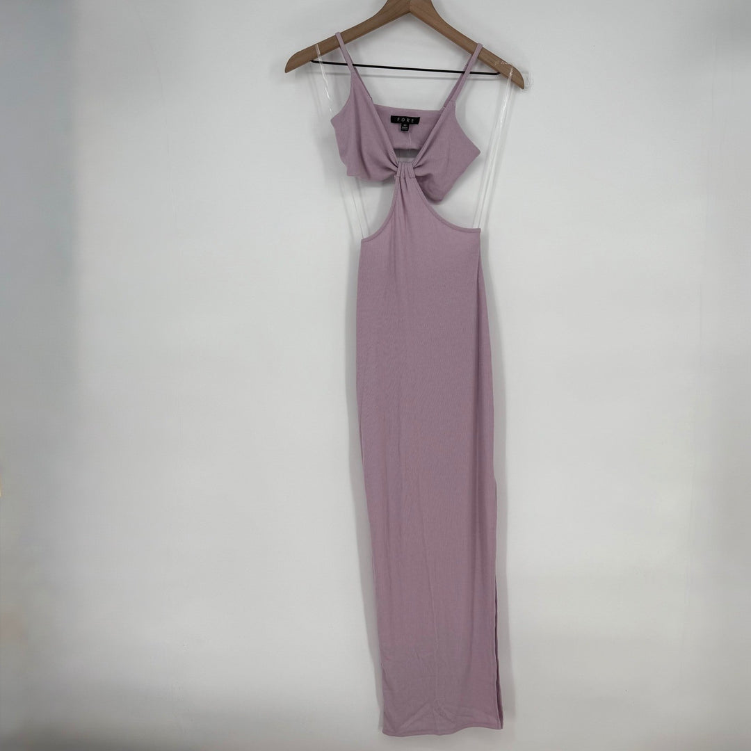 FORE Lilac Cutout Midi Dress, Ribbed Bodycon Dress, Sleeveless XS