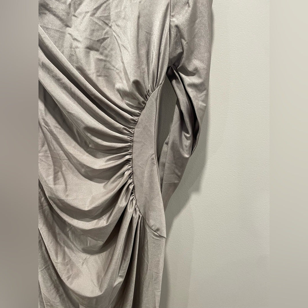 After Six Draped Stretch Satin Maxi Dress With Built-In Capelet Size S