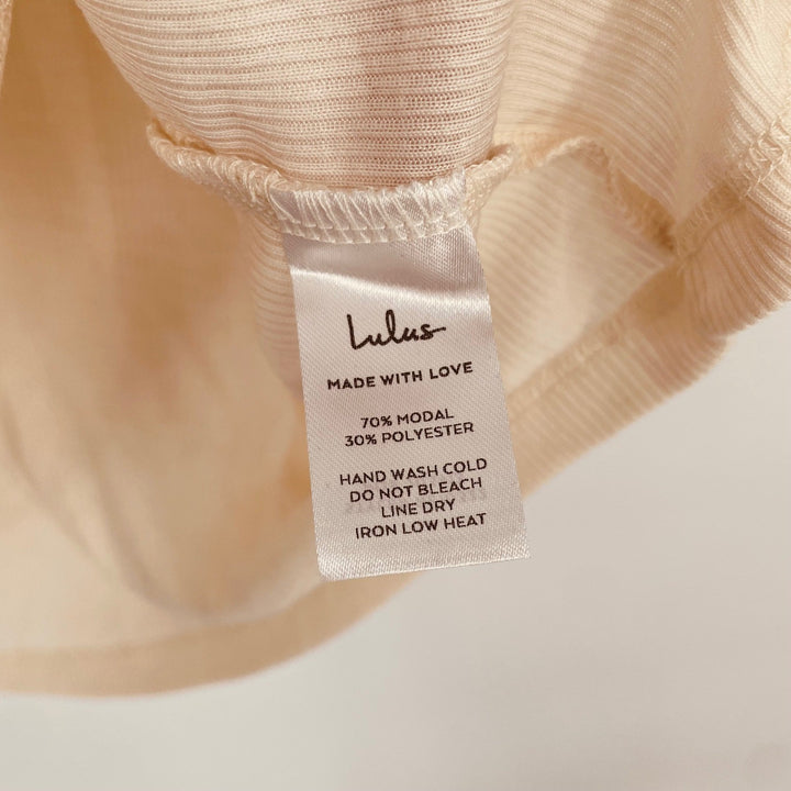 Lulus Cream Ribbed V Neck Dolman Sleeve T Shirt Top XS